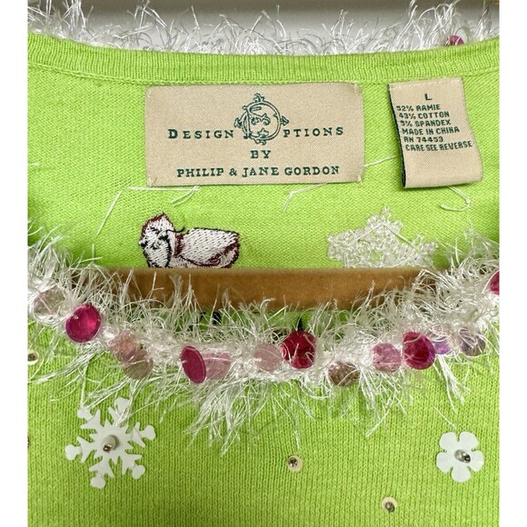 Design Options by Philip & Jane Gordon Christmas Sweater Snowmen Green Large - Picture 3 of 10